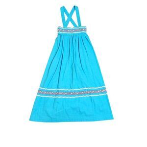 Vintage 60s Criss Cross Summer Jumper Dress Girls Size M Blue
